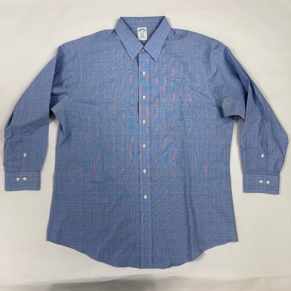 Brooks Brothers 1818 Mens 17 32 XL Regent‎ Fit Blue Plaid Non-Iron Dress Shirt